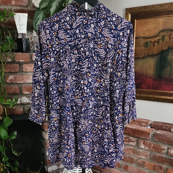 Maeve Anthropologie Navy Floral Peplum Blouse Size Small - Picture 5 of 13